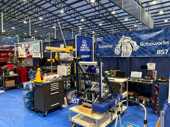 The Superior Roboworks machine is displayed at the FIRST robotics competition at LSSU on March 24, 2023.