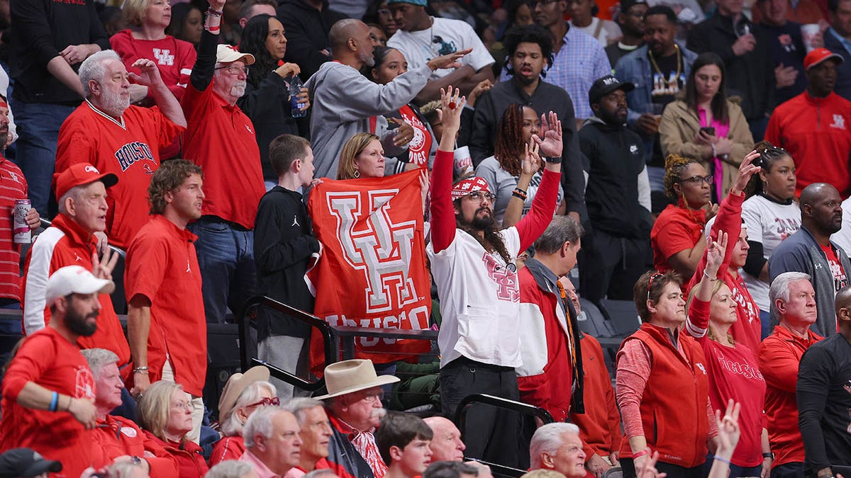 Houston Cougars fans cheer during the second half against the Auburn Tigers in the second round of the NCAA Tournament at Legacy Arena at the BJCC March 18, 2023, in Birmingham, Ala. 