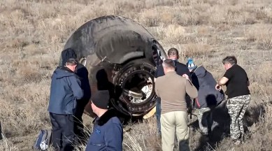 Damaged russian soyuz spacecraft after lanidng
